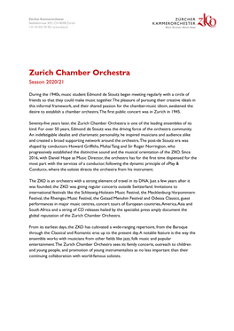 Zurich Chamber Orchestra Season 2020/21