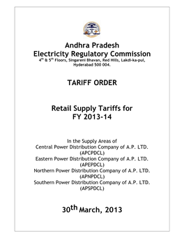 TARIFF ORDER Retail Supply Tariffs for FY 2013-14