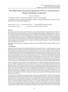 Abu Dhabi-Saudi Territorial Negotiations (1970-71): and the End of Britain’S Dominance in the Gulf