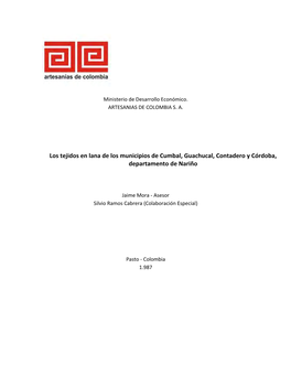 Los Tejidos En Lana De Los Municipios De Cumbal, Guachucal, Contadero Y Córdoba, Departamento De Nariño