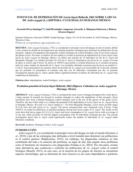 POTENCIAL DE DEPREDACIÓN DE Lutzia Bigoti Bellardi, 1862 SOBRE LARVAS DE Aedes Aegypti (L.) (DIPTERA: CULICIDAE) EN DURANGO MÉXICO