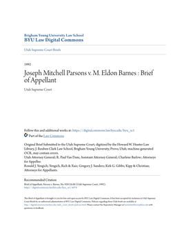 Joseph Mitchell Parsons V. M. Eldon Barnes : Brief of Appellant Utah Supreme Court