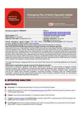 Emergency Plan of Action Operation Update Indonesia: Earthquakes and Tsunami - Sulawesi