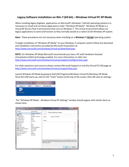 Legacy Software Installation on Win 7 (64 Bit) – Windows Virtual PC XP Mode