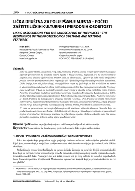 Lička Druśtva Za Poljepśanje Mjesta – Počeci Zaśtite Ličkih