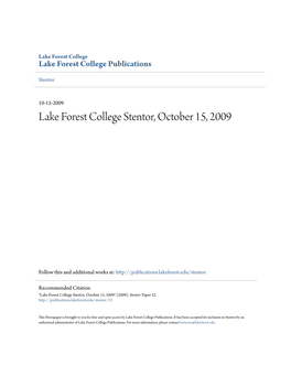 Lake Forest College Stentor, October 15, 2009
