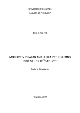 Modernity in Japan and Serbia in the Second Half of the 19Th Century