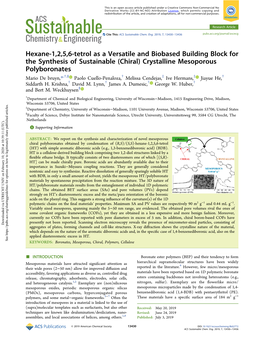 Chiral) Crystalline Mesoporous Polyboronates † § † ‡ ‡ † Mario De Bruyn,*, , Paolo Cuello-Penaloza, Melissa Cendejas, Ive Hermans, Jiayue He, † † † † Siddarth H