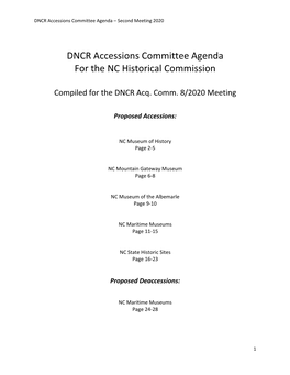 DNCR Accessions Committee Agenda for the NC Historical Commission