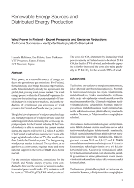 Renewable Energy Sources and Distributed Energy Production