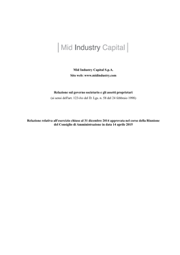Mid Industry Capital S.P.A. Sito Web: Relazione Sul Governo Societario E Gli Assetti Proprietari (Ai Sensi D