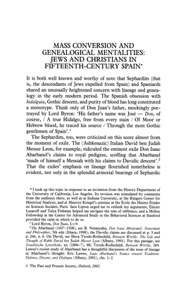 Mass Conversion and Genealogical Mentalities: Jews and Christians in Fifteenth-Century Spain*