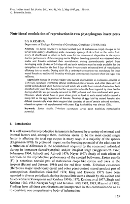 Nutritional Modulation of Reproduction in Two Phytophagous Insect Pests