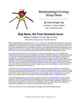 Beg News, Final Quarterly Issue
