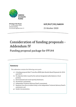 Funding Proposals - Addendum IV Funding Proposal Package for FP144