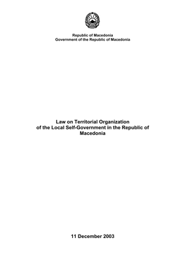 Law on Territorial Organization of the Local Self-Government in the Republic of Macedonia