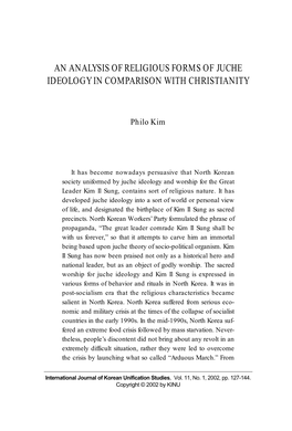 An Analysis of Religious Forms of Juche Ideology in Comparison with Christianity