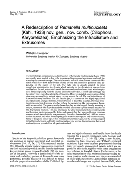 A Redescription of Remanella Multinucleata (Kahl, 1933) Nov