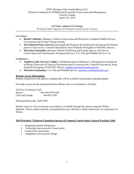 XXIV Meeting of the Canada/Mexico/U.S. Trilateral Committee for Wildlife and Ecosystem Conservation and Management Victoria, Canada April 8-12, 2019