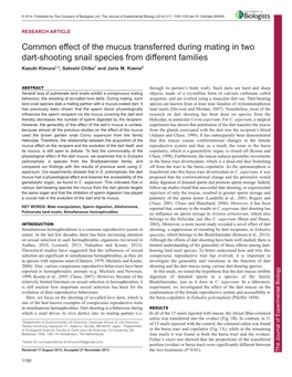 Common Effect of the Mucus Transferred During Mating in Two Dart-Shooting Snail Species from Different Families