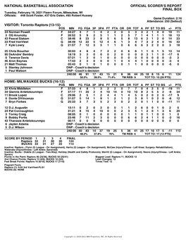 Box Score Raptors