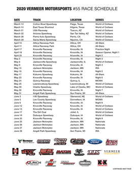 2020 Vermeer Motorsports #55 Race Schedule