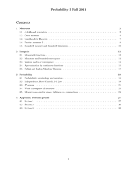 Probability I Fall 2011 Contents