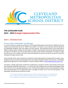 THE CLEVELAND PLAN: 2012 – 2016 Strategic Implementation Plan