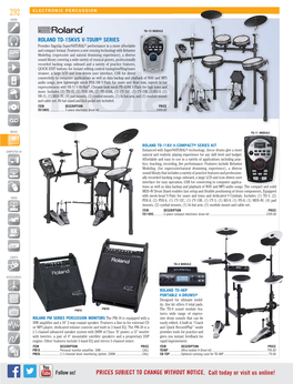 PRICES SUBJECT to CHANGE WITHOUT NOTICE. Call Today Or Visit Us Online! ELECTRONIC PERCUSSION 293