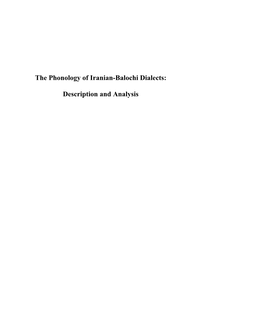 The Phonology of Iranian-Balochi Dialects