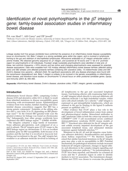 Identification of Novel Polymorphisms in the 7 Integrin Gene: Family-Based Association Studies in Inflammatory Bowel Disease