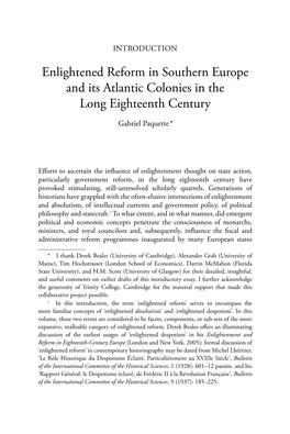 Enlightened Reform in Southern Europe and Its Atlantic Colonies in the Long Eighteenth Century