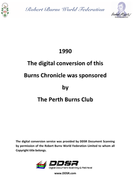 1990 the Digital Conversion of This Burns Chronicle Was Sponsored by the Perth Burns Club