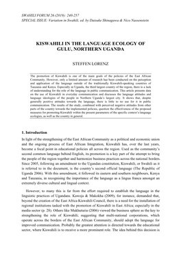 Kiswahili in the Language Ecology of Gulu, Northern Uganda