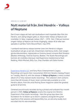 Nytt Material Från Jimi Hendrix – Valleys of Neptune