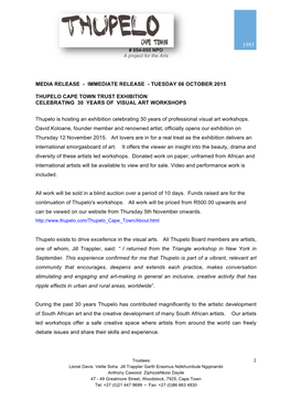 Immediate Release - Tuesday 06 October 2015