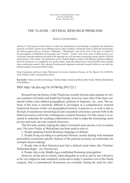 The Vlachs – Several Research Problems Doi