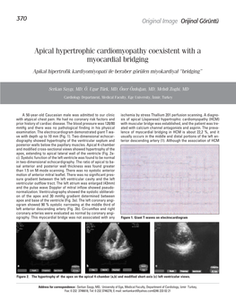 Apical Hypertrophic Cardiomyopathy Coexistent with a Myocardial Bridging Apikal Hipertrofik Kardiyomiyopati Ile Beraber Görülen Miyokardiyal “Bridging”