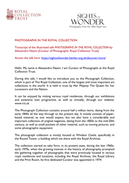 PHOTOGRAPHS in the ROYAL COLLECTION Transcript of The