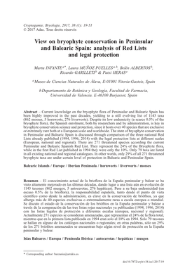 View on Bryophyte Conservation in Peninsular and Balearic Spain: Analysis of Red Lists and Legal Protection
