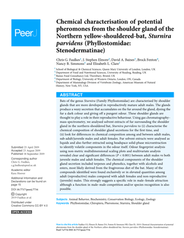 Chemical Characterisation of Potential Pheromones from the Shoulder Gland of the Northern Yellow-Shouldered-Bat, Sturnira Parvidens (Phyllostomidae: Stenodermatinae)