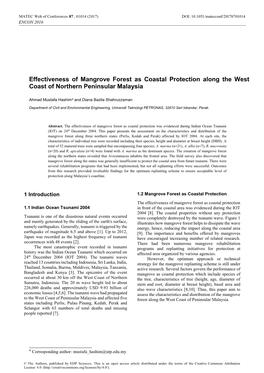 Effectiveness of Mangrove Forest As Coastal Protection Along the West Coast of Northern Peninsular Malaysia