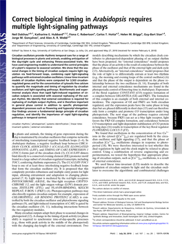 Correct Biological Timing in Arabidopsis Requires Multiple Light-Signaling Pathways