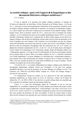 Quel a Été L'apport De La Linguistique Et Des Documents Littéraires Celtiques