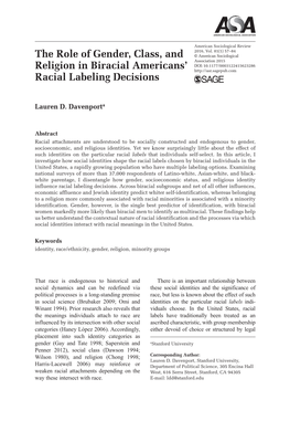 The Role of Gender, Class, and Religion in Biracial Americans