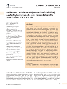 Nematoda: Rhabditidae), a Potentially Entomopathogenic Nematode from the Marshlands of Wisconsin, USA