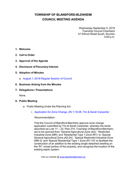 Township of Blandford-Blenheim Council Meeting Agenda