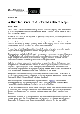 A Hunt for Genes That Betrayed a Desert People - New York Times Page 1 of 4
