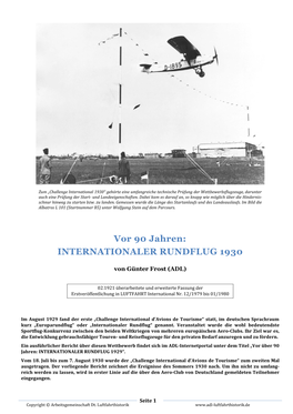 Vor 90 Jahren: INTERNATIONALER RUNDFLUG 1930