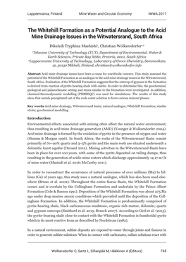 The Whitehill Formation As a Potential Analogue to the Acid Mine Drainage Issues in the Witwatersrand, South Africa